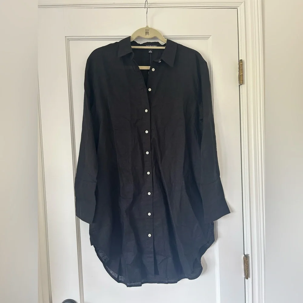 NWT J.Crew Relaxed-fit beach shirt in linen-cotton blend swim cover up SzS black